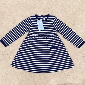 JoJo Maman Bebe Girls Navy White Stripe Classic Cotton Dress 2-3 Years NWT